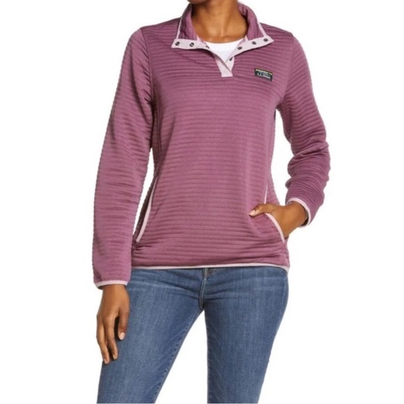 L.L. Bean Airlight Knit Pullover Berry Pink Ribbed Stretch - Picture 2 of 6